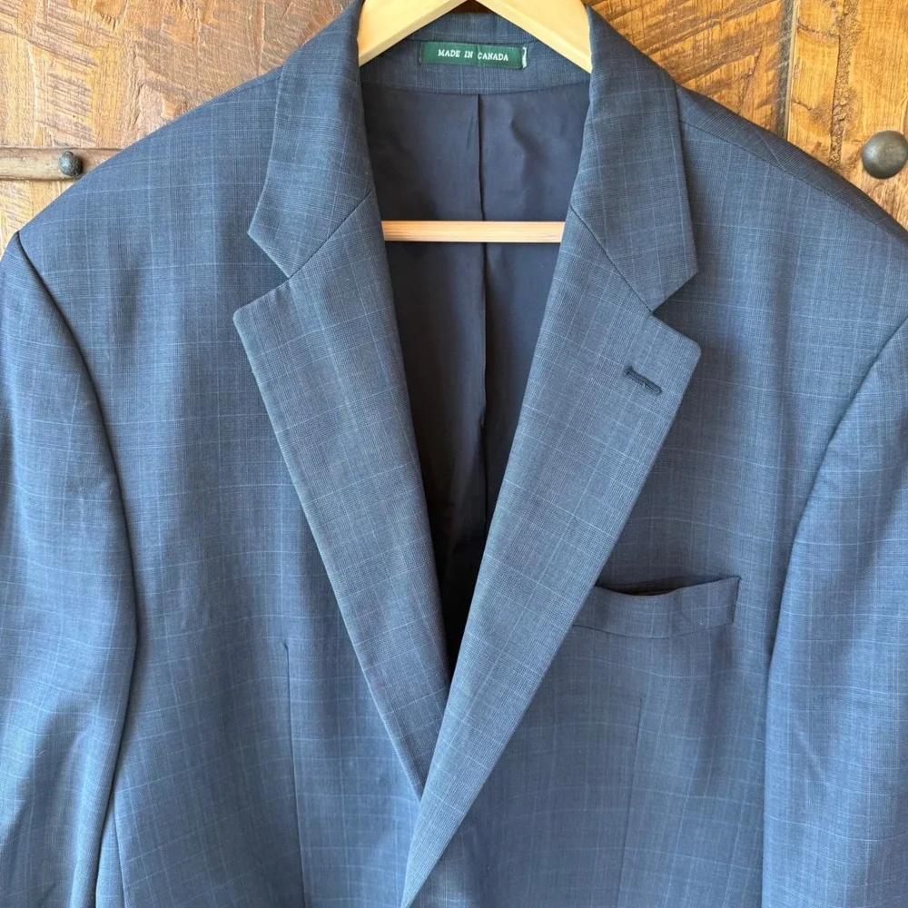 Lauren Ralph Lauren Blazer Men 46R Navy Gray Check Wool Sport Coat Pure New Wool